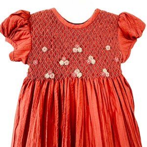 Girls Coral Smocked Embroidered Dress Size 3T